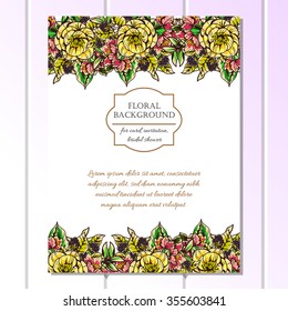 Vintage delicate invitation with flowers for wedding, marriage, bridal, birthday, Valentine's day. Romantic vector illustration.