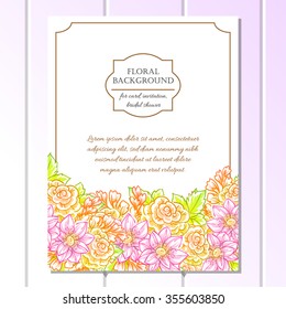 Vintage delicate invitation with flowers for wedding, marriage, bridal, birthday, Valentine's day. Romantic vector illustration.