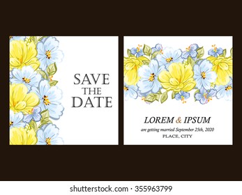 Vintage delicate invitation with flowers for wedding, marriage, bridal, birthday, Valentine's day.