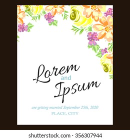 Vintage delicate invitation with flowers for wedding, marriage, bridal, birthday, Valentine's day.