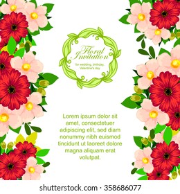 Vintage delicate invitation with flowers for wedding, marriage, bridal, birthday, Valentine's day. Romantic vector illustration.