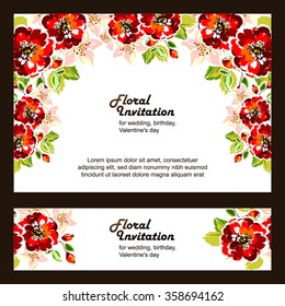 Vintage delicate invitation with flowers for wedding, marriage, bridal, birthday, Valentine's day. Romantic vector illustration.