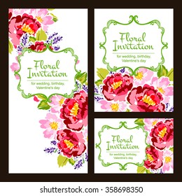 Vintage delicate invitation with flowers for wedding, marriage, bridal, birthday, Valentine's day. Romantic vector illustration.