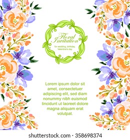 Vintage delicate invitation with flowers for wedding, marriage, bridal, birthday, Valentine's day. Romantic vector illustration.