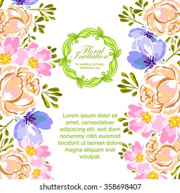 Vintage delicate invitation with flowers for wedding, marriage, bridal, birthday, Valentine's day. Romantic vector illustration.