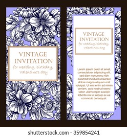 Vintage delicate invitation with flowers for wedding, marriage, bridal, birthday, Valentine's day. Romantic vector illustration.