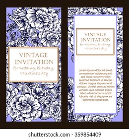 Vintage delicate invitation with flowers for wedding, marriage, bridal, birthday, Valentine's day. Romantic vector illustration.