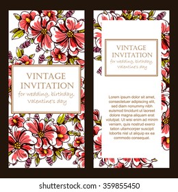 Vintage delicate invitation with flowers for wedding, marriage, bridal, birthday, Valentine's day. Romantic vector illustration.