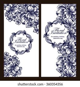 Vintage delicate invitation with flowers for wedding, marriage, bridal, birthday, Valentine's day. Romantic vector illustration.