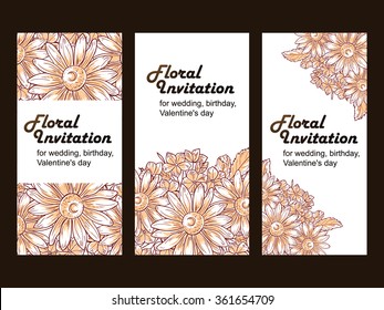 Vintage delicate invitation with flowers for wedding, marriage, bridal, birthday, Valentine's day.