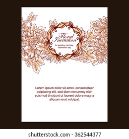 Vintage delicate invitation with flowers for wedding, marriage, bridal, birthday, Valentine's day.