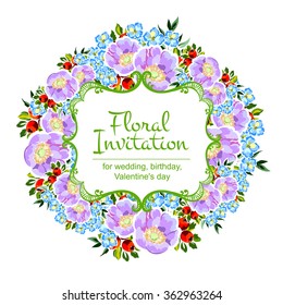 Vintage delicate invitation with flowers for wedding, marriage, bridal, birthday, Valentine's day.