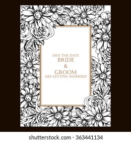 Vintage delicate invitation with flowers for wedding, marriage, bridal, birthday, Valentine's day. Romantic vector illustration.