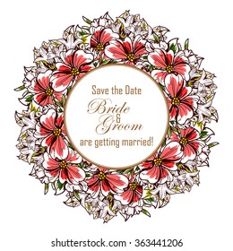 Vintage delicate invitation with flowers for wedding, marriage, bridal, birthday, Valentine's day. Romantic vector illustration.