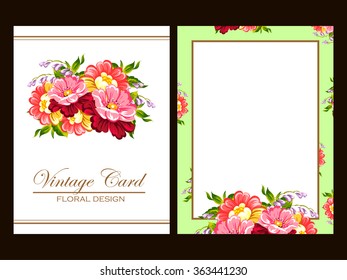 Vintage delicate invitation with flowers for wedding, marriage, bridal, birthday, Valentine's day. Romantic vector illustration.