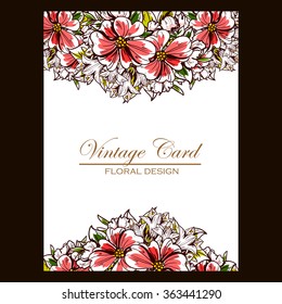 Vintage delicate invitation with flowers for wedding, marriage, bridal, birthday, Valentine's day. Romantic vector illustration.