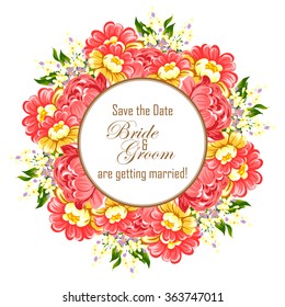 Vintage delicate invitation with flowers for wedding, marriage, bridal, birthday, Valentine's day. Romantic vector illustration.