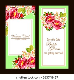 Vintage delicate invitation with flowers for wedding, marriage, bridal, birthday, Valentine's day. Romantic vector illustration.