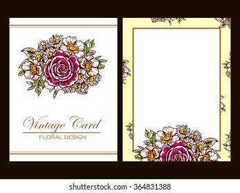 Vintage delicate invitation with flowers for wedding, marriage, bridal, birthday, Valentine's day. Romantic vector illustration.