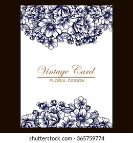 Vintage delicate invitation with flowers for wedding, marriage, bridal, birthday, Valentine's day.