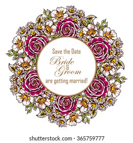 Vintage delicate invitation with flowers for wedding, marriage, bridal, birthday, Valentine's day.