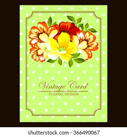 Vintage delicate invitation with flowers for wedding, marriage, bridal, birthday, Valentine's day.