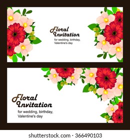 Vintage delicate invitation with flowers for wedding, marriage, bridal, birthday, Valentine's day.