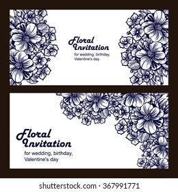Vintage delicate invitation with flowers for wedding, marriage, bridal, birthday, Valentine's day. Romantic vector illustration.