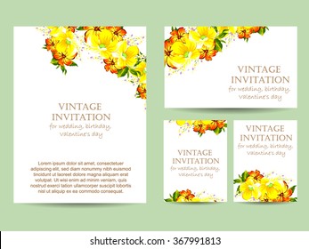 Vintage delicate invitation with flowers for wedding, marriage, bridal, birthday, Valentine's day. Romantic vector illustration.