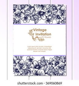 Vintage delicate invitation with flowers for wedding, marriage, bridal, birthday, Valentine's day. Romantic vector illustration.