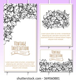 Vintage delicate invitation with flowers for wedding, marriage, bridal, birthday, Valentine's day. Romantic vector illustration.