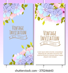 Vintage delicate invitation with flowers for wedding, marriage, bridal, birthday, Valentine's day. Romantic vector illustration.