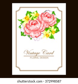 Vintage delicate invitation with flowers for wedding, marriage, bridal, birthday, Valentine's day.