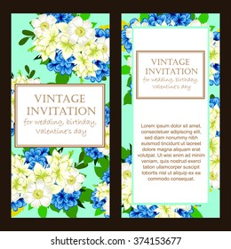 Vintage delicate invitation with flowers for wedding, marriage, bridal, birthday, Valentine's day. Romantic vector illustration.