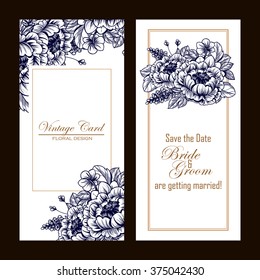 Vintage delicate invitation with flowers for wedding, marriage, bridal, birthday, Valentine's day.
