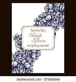 Vintage delicate invitation with flowers for wedding, marriage, bridal, birthday, Valentine's day.