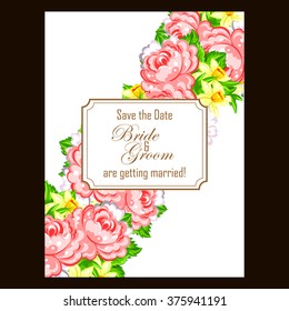 Vintage delicate invitation with flowers for wedding, marriage, bridal, birthday, Valentine's day.