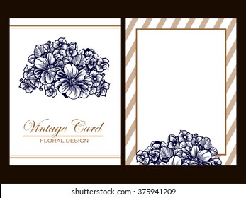 Vintage delicate invitation with flowers for wedding, marriage, bridal, birthday, Valentine's day.