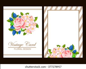 Vintage delicate invitation with flowers for wedding, marriage, bridal, birthday, Valentine's day.