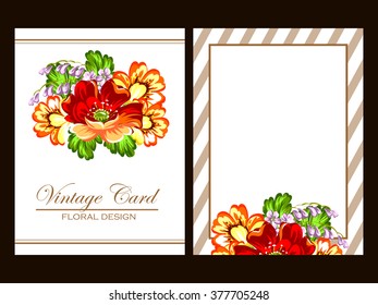 Vintage delicate invitation with flowers for wedding, marriage, bridal, birthday, Valentine's day.