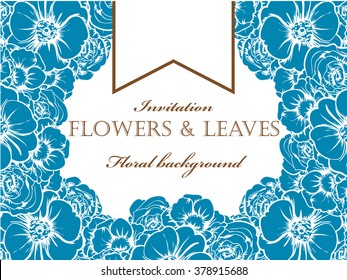 Vintage delicate invitation with flowers for wedding, marriage, bridal, birthday, Valentine's day. Romantic vector illustration.