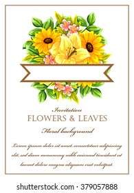 Vintage delicate invitation with flowers for wedding, marriage, bridal, birthday, Valentine's day. Romantic vector illustration.
