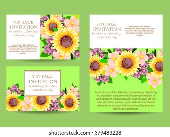 Vintage delicate invitation with flowers for wedding, marriage, bridal, birthday, Valentine's day.