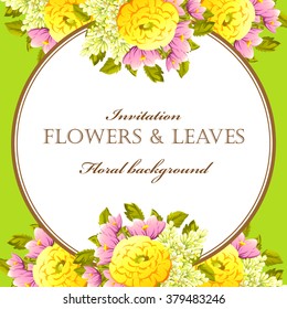 Vintage delicate invitation with flowers for wedding, marriage, bridal, birthday, Valentine's day.
