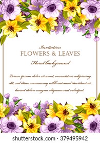 Vintage delicate invitation with flowers for wedding, marriage, bridal, birthday, Valentine's day.