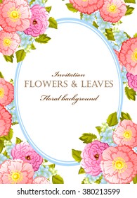 Vintage delicate invitation with flowers for wedding, marriage, bridal, birthday, Valentine's day.