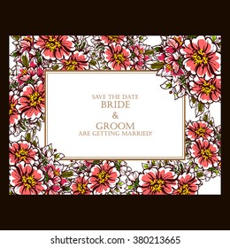 Vintage delicate invitation with flowers for wedding, marriage, bridal, birthday, Valentine's day.