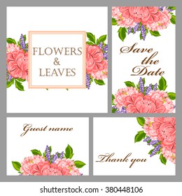 Vintage delicate invitation with flowers for wedding, marriage, bridal, birthday, Valentine's day.