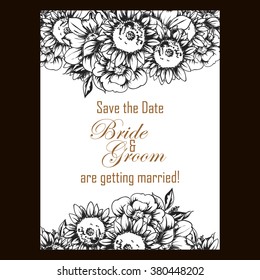 Vintage delicate invitation with flowers for wedding, marriage, bridal, birthday, Valentine's day.