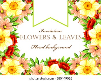 Vintage delicate invitation with flowers for wedding, marriage, bridal, birthday, Valentine's day.